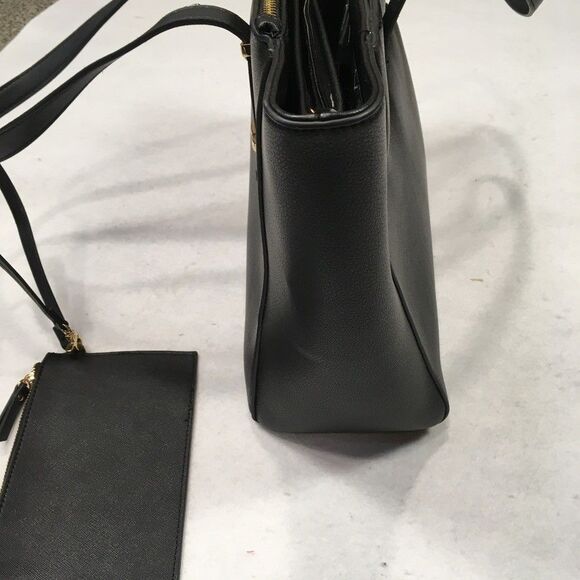 NWOT Anne Klein Black Laptop Bag Wristlet Gold Hardware Bows Faux Leather Career - Picture 7 of 16